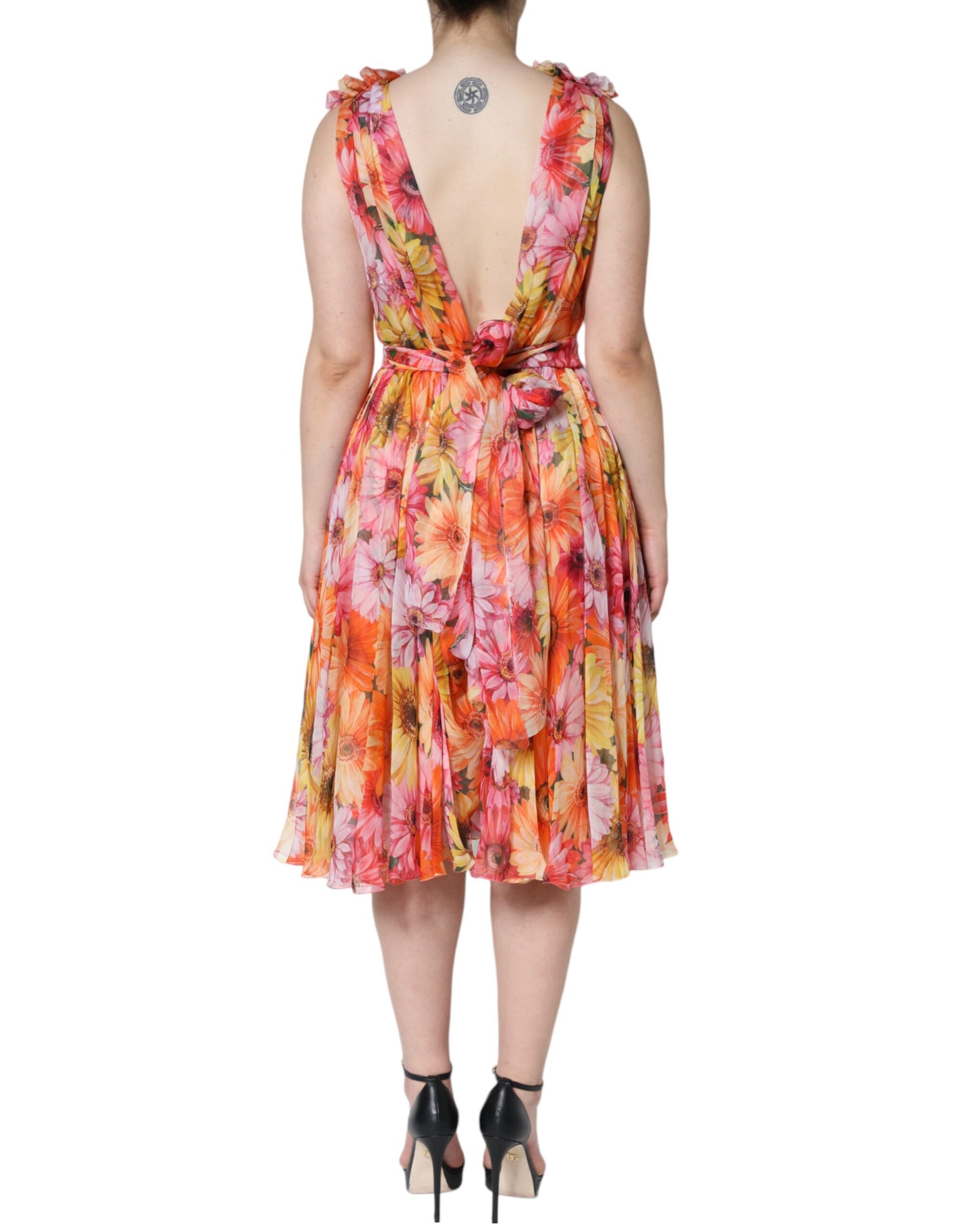 Dolce & Gabbana Multicolor Floral Sleeveless V-neck Midi Dress Dolce & Gabbana