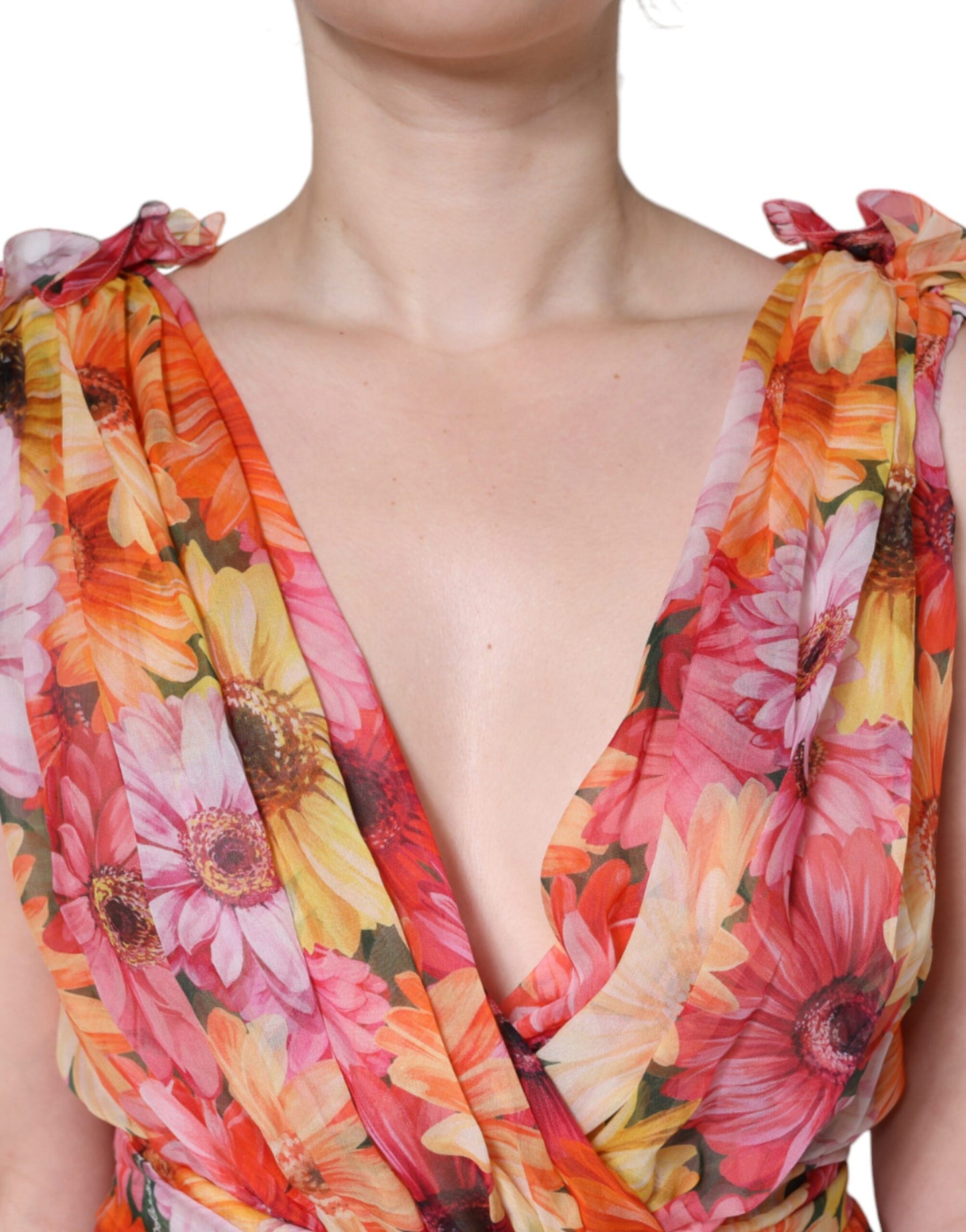 Dolce & Gabbana Multicolor Floral Sleeveless V-neck Midi Dress Dolce & Gabbana