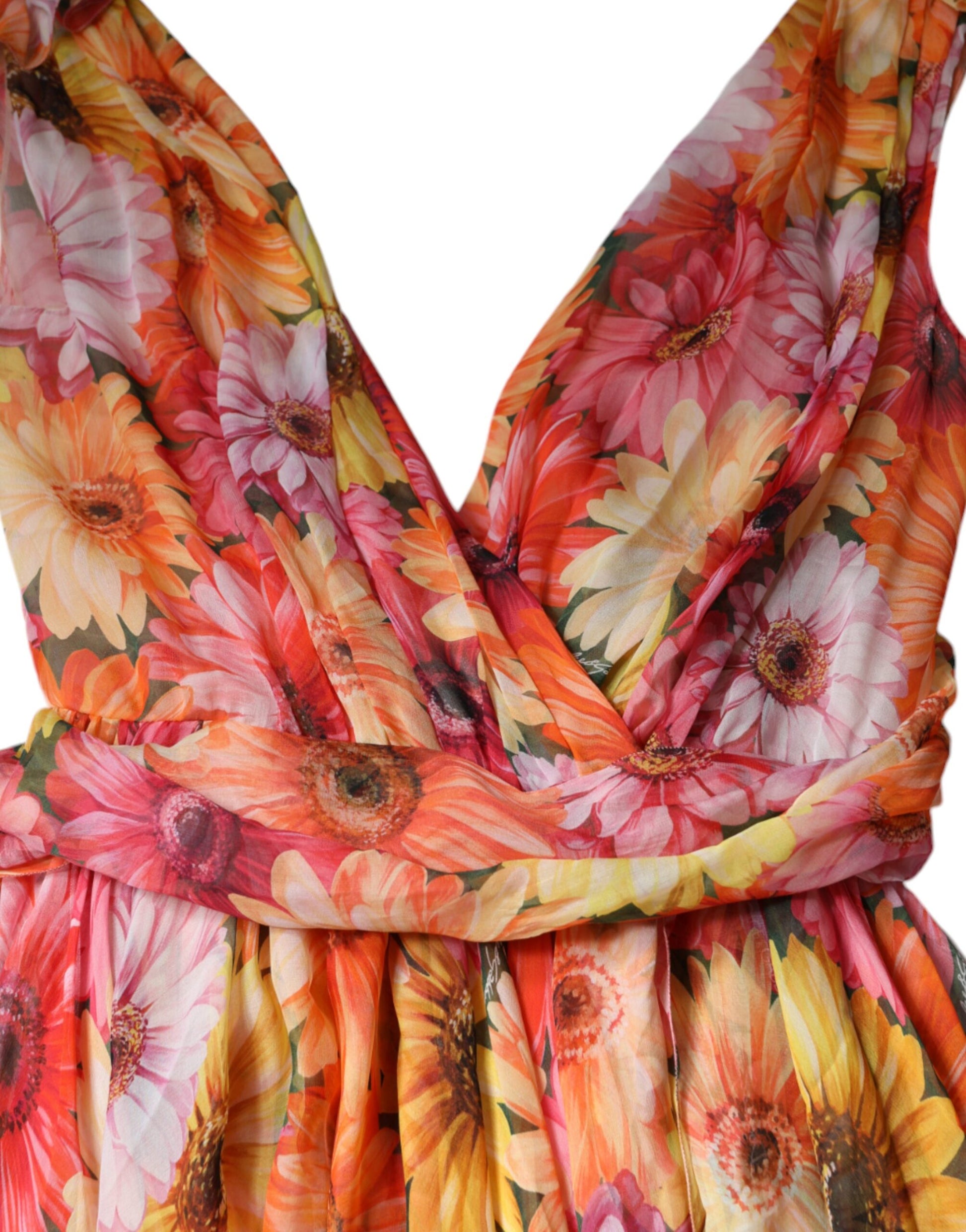Dolce & Gabbana Multicolor Floral Sleeveless V-neck Midi Dress Dolce & Gabbana