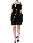Dolce & Gabbana Black Polyester Ruched Coated Mini Dress - Eljoys Fashion 