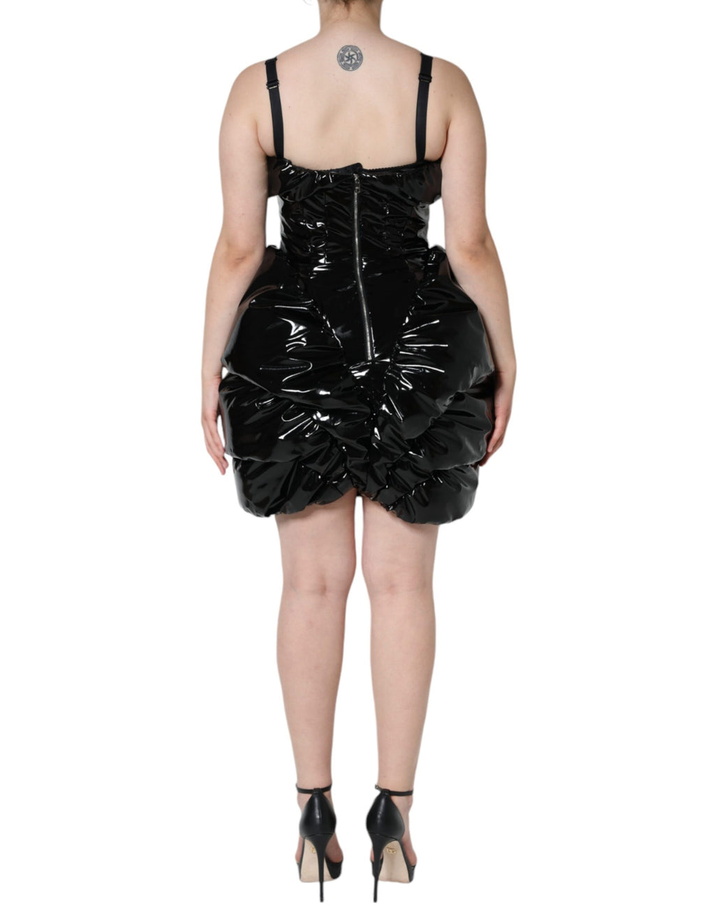 Dolce & Gabbana Black Polyester Ruched Coated Mini Dress - Eljoys Fashion 