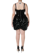 Dolce & Gabbana Black Polyester Ruched Coated Mini Dress - Eljoys Fashion 