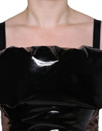 Dolce & Gabbana Black Polyester Ruched Coated Mini Dress - Eljoys Fashion 
