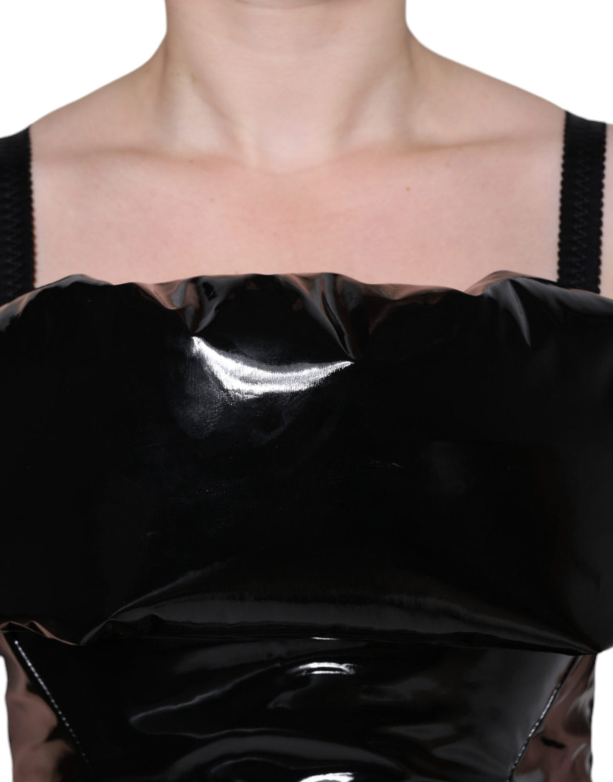 Dolce & Gabbana Black Polyester Ruched Coated Mini Dress - Eljoys Fashion 