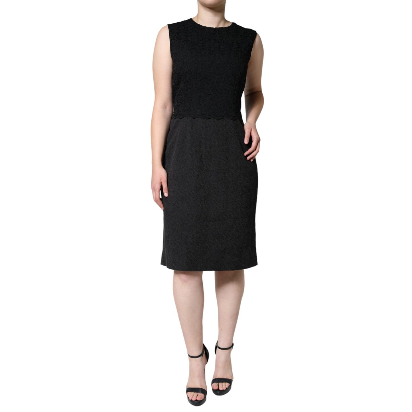 Dolce & Gabbana Black Cotton Sheath Knee Length Dress Dolce & Gabbana