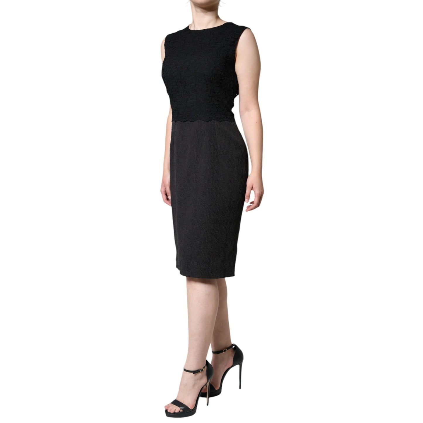 Dolce & Gabbana Black Cotton Sheath Knee Length Dress Dolce & Gabbana