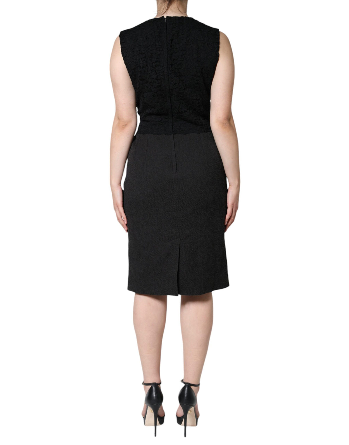 Dolce & Gabbana Black Cotton Sheath Knee Length Dress - Eljoys Fashion 