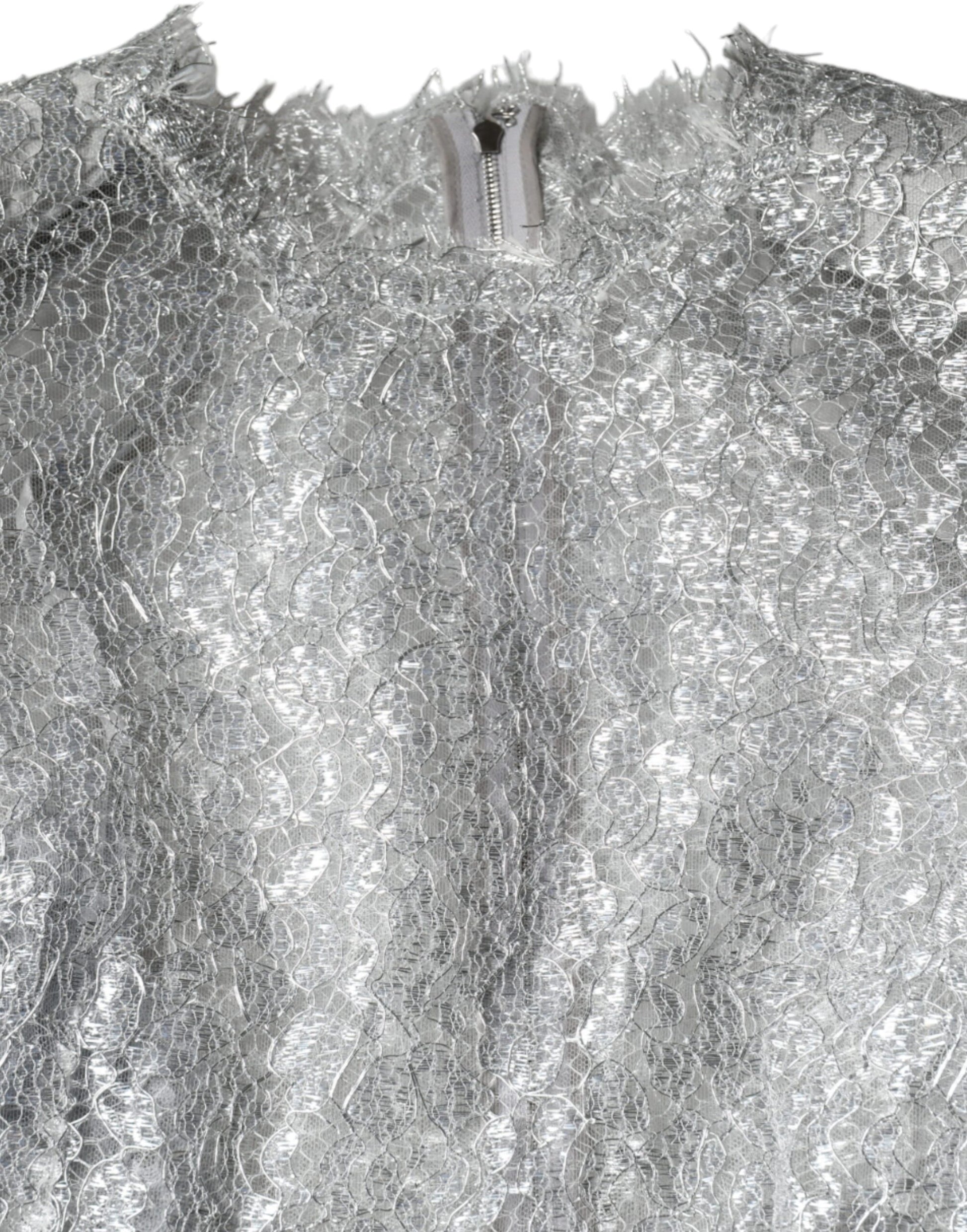 Dolce & Gabbana Silver Floral Lace Bodycon Sheath Midi Dress Dolce & Gabbana