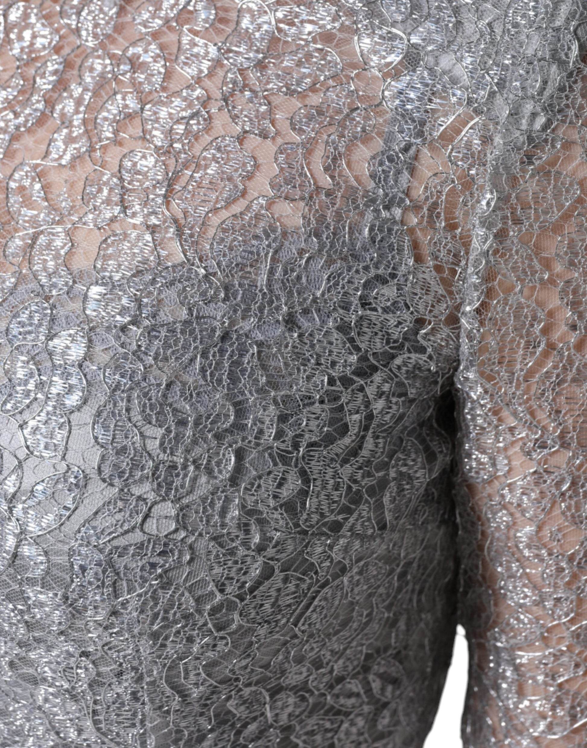 Dolce & Gabbana Silver Floral Lace Bodycon Sheath Midi Dress Dolce & Gabbana