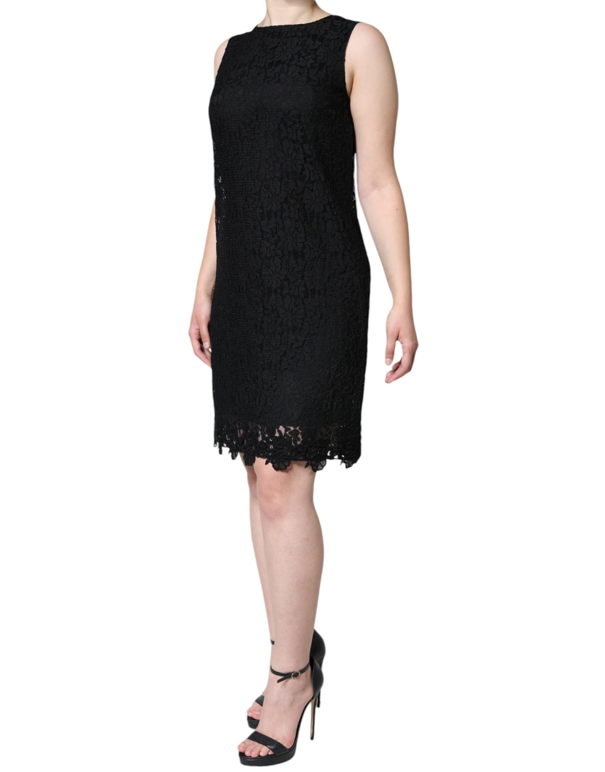 Dolce & Gabbana Black Floral Lace Sheath Sleeveless Mini Dress Dolce & Gabbana