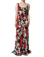 Dolce & Gabbana Black Floral Silk Sleeveless Long Gown Dress - Eljoys Fashion 