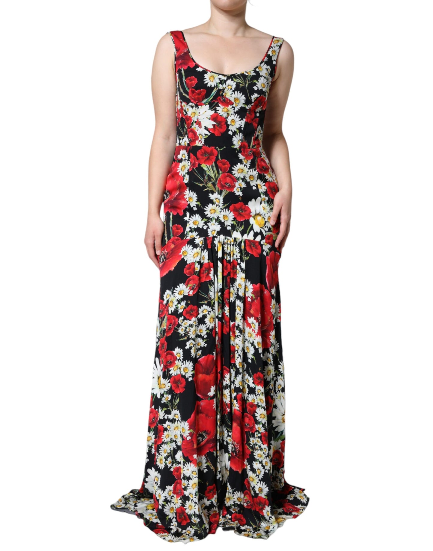 Dolce & Gabbana Black Floral Silk Sleeveless Long Gown Dress Dolce & Gabbana