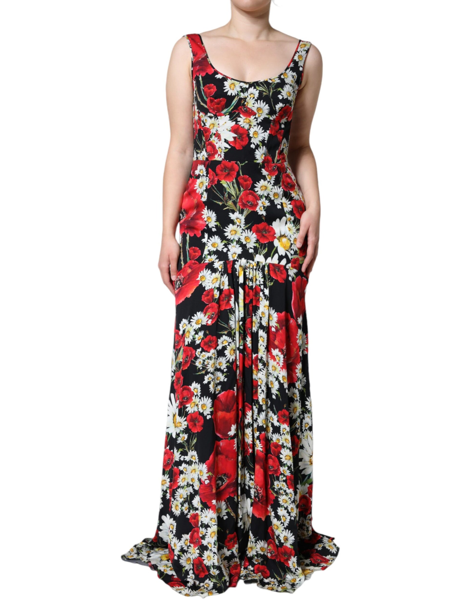 Dolce & Gabbana Black Floral Silk Sleeveless Long Gown Dress Dolce & Gabbana
