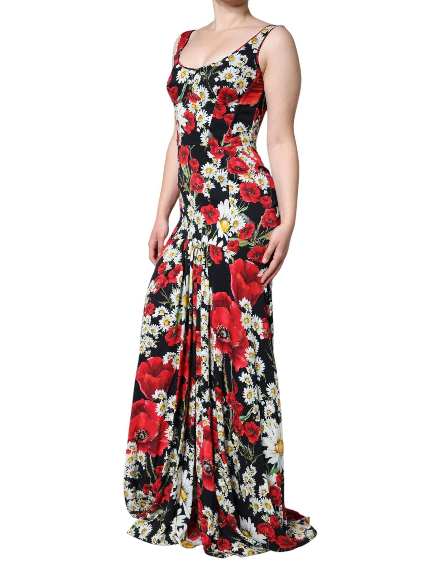 Dolce & Gabbana Black Floral Silk Sleeveless Long Gown Dress Dolce & Gabbana