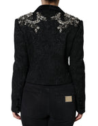 Dolce & Gabbana Black Jacquard Crystal Floral Jacket Blazer - Eljoys Fashion 