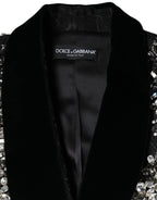Dolce & Gabbana Black Jacquard Crystal Floral Jacket Blazer - Eljoys Fashion 