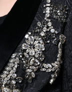 Dolce & Gabbana Black Jacquard Crystal Floral Jacket Blazer - Eljoys Fashion 