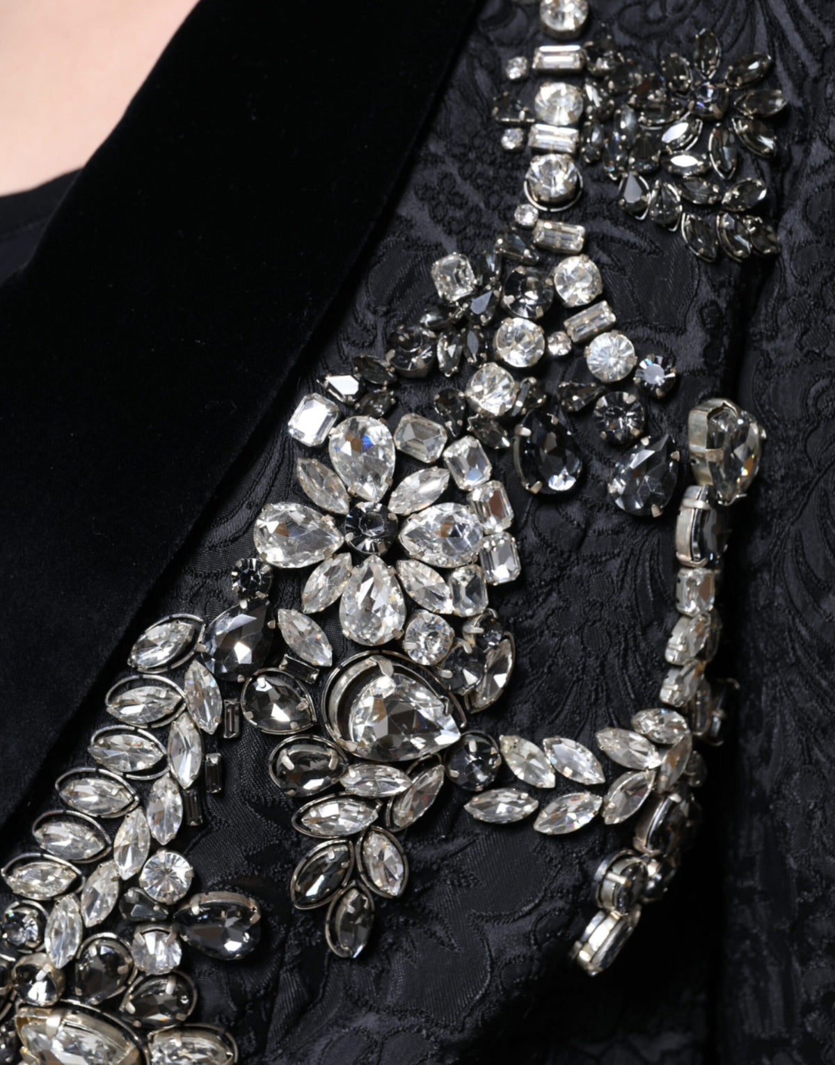 Dolce & Gabbana Black Jacquard Crystal Floral Jacket Blazer - Eljoys Fashion 