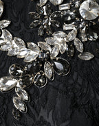 Dolce & Gabbana Black Jacquard Crystal Floral Jacket Blazer - Eljoys Fashion 