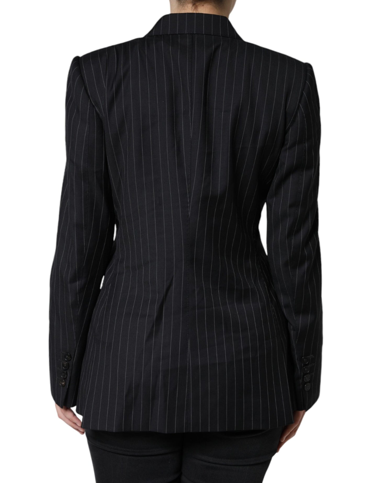 Dolce & Gabbana Black Striped Double Breasted Coat Jacket Dolce & Gabbana