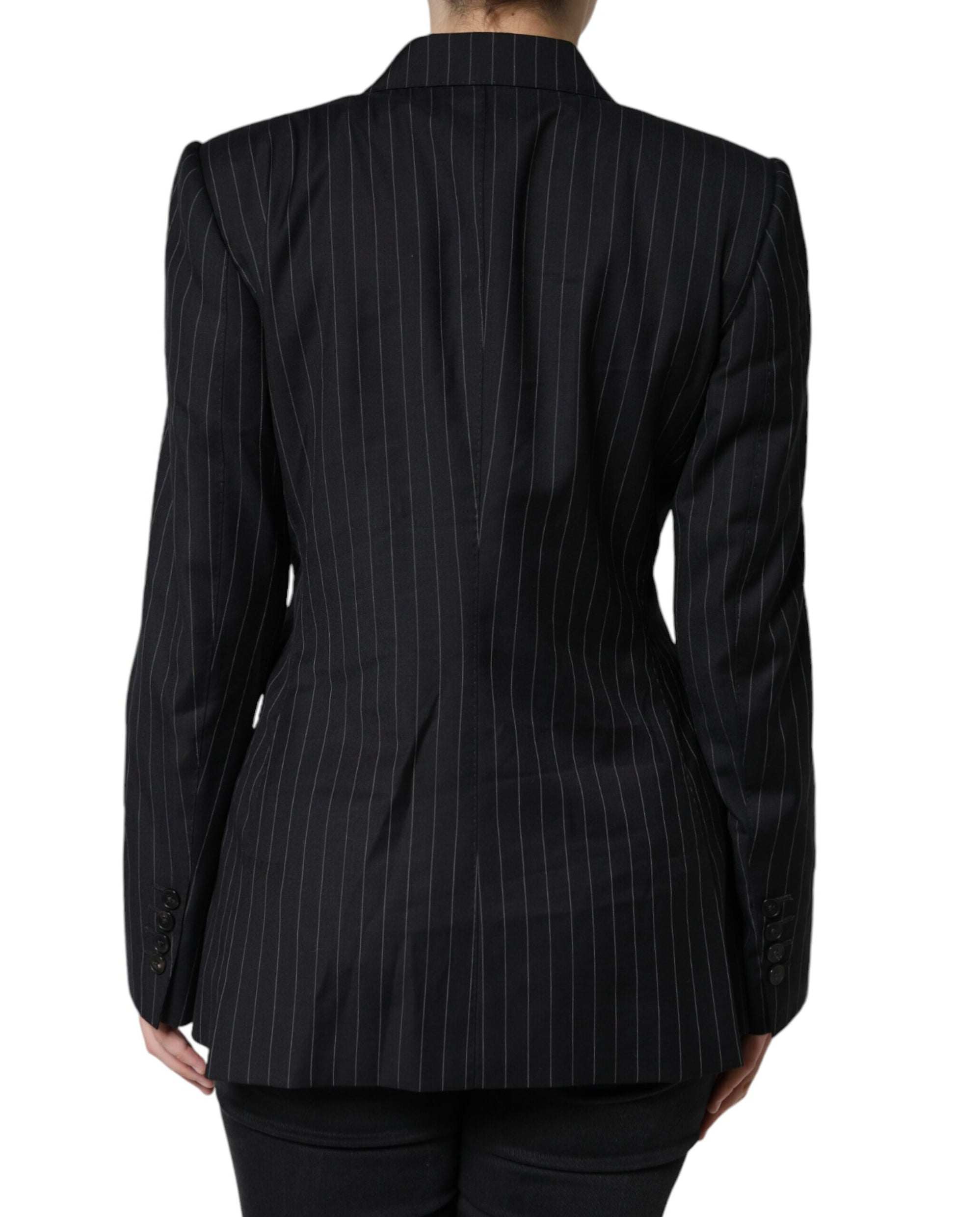Dolce & Gabbana Black Striped Double Breasted Coat Jacket Dolce & Gabbana