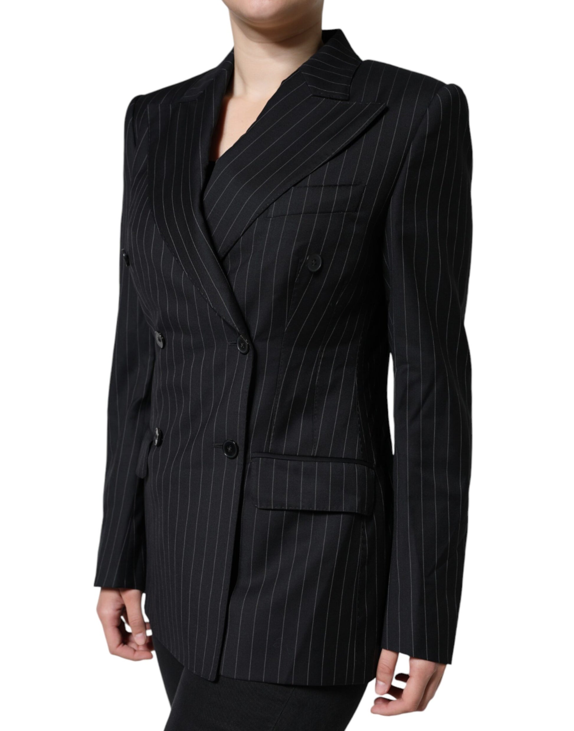 Dolce & Gabbana Black Striped Double Breasted Coat Jacket Dolce & Gabbana