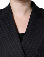 Dolce & Gabbana Dark Gray Striped Double Breasted Coat Jacket