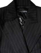 Dolce & Gabbana Dark Gray Striped Double Breasted Coat Jacket