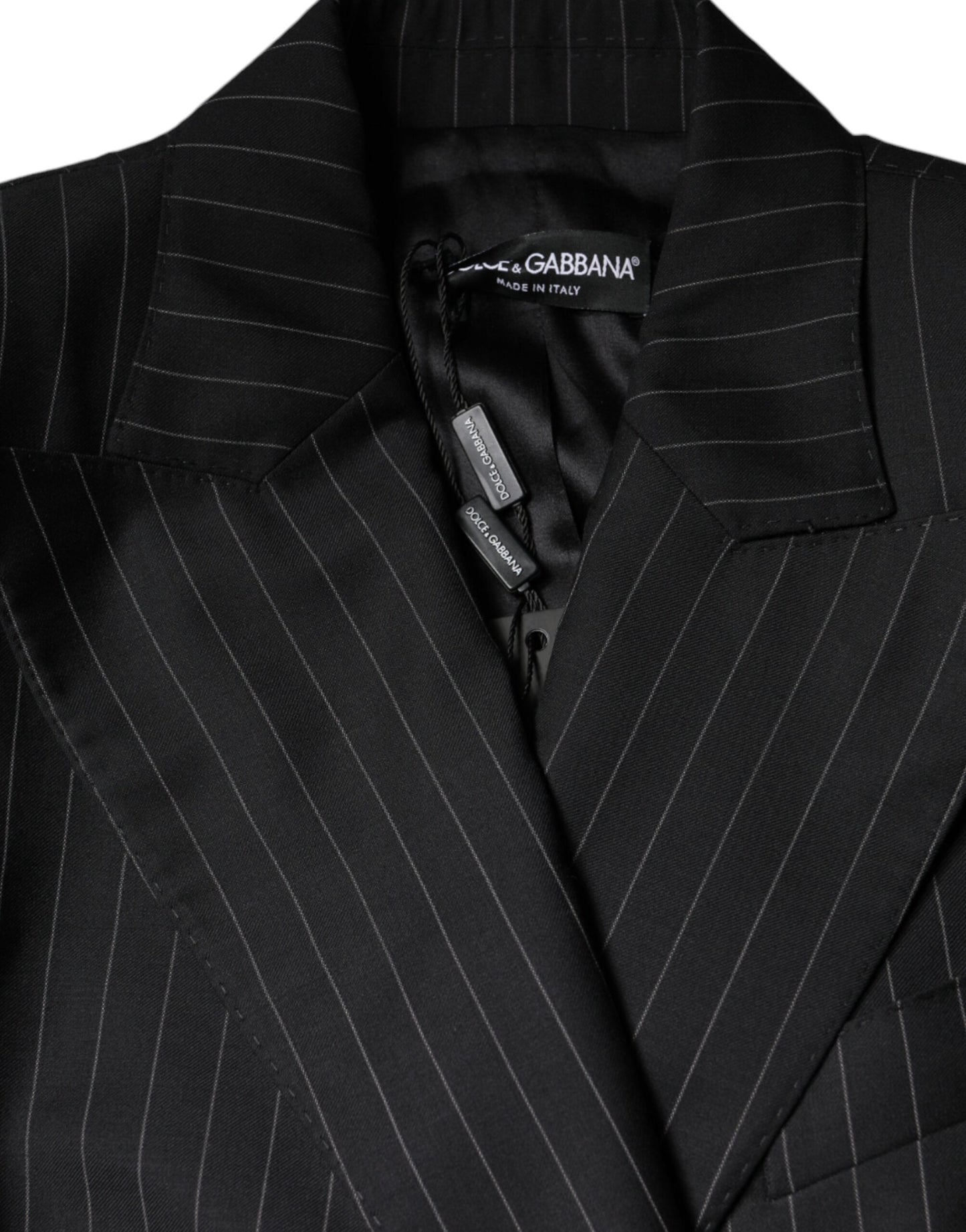 Dolce & Gabbana Black Striped Double Breasted Coat Jacket Dolce & Gabbana