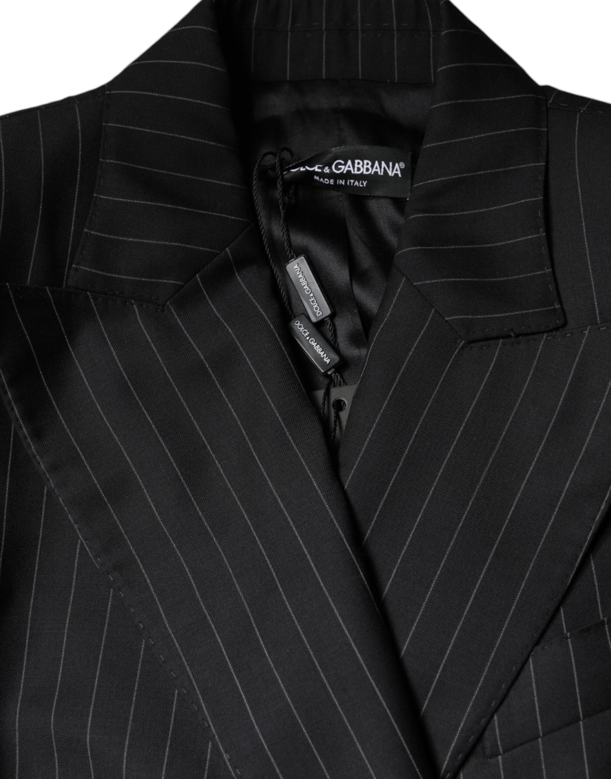 Dolce & Gabbana Black Striped Double Breasted Coat Jacket Dolce & Gabbana