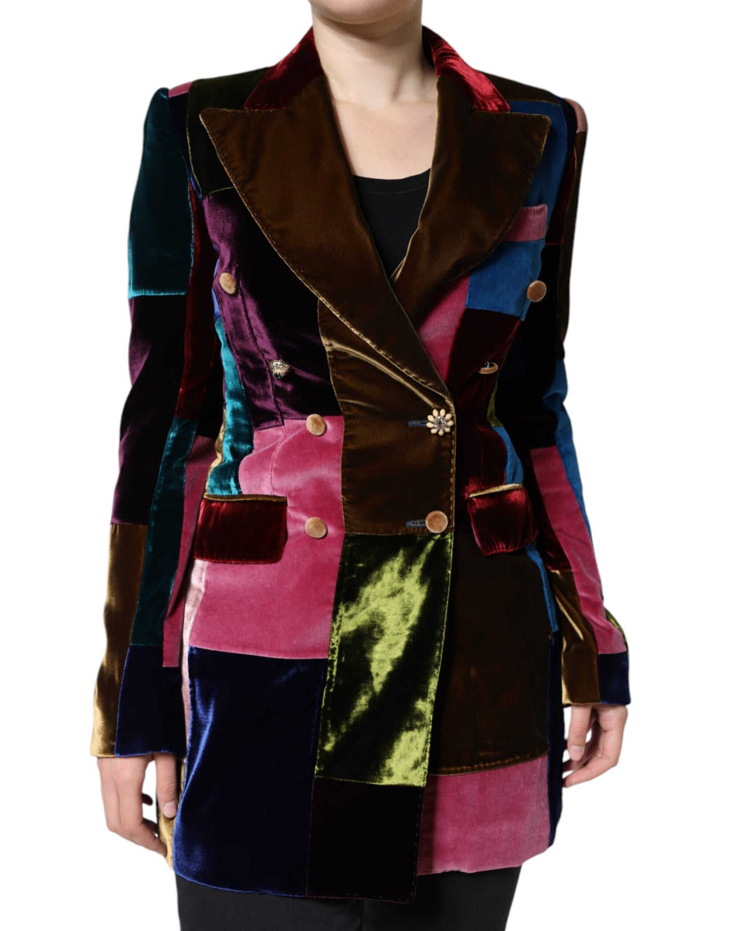 Dolce & Gabbana Multicolor Double Breasted Patchwork Blazer Jacket Dolce & Gabbana