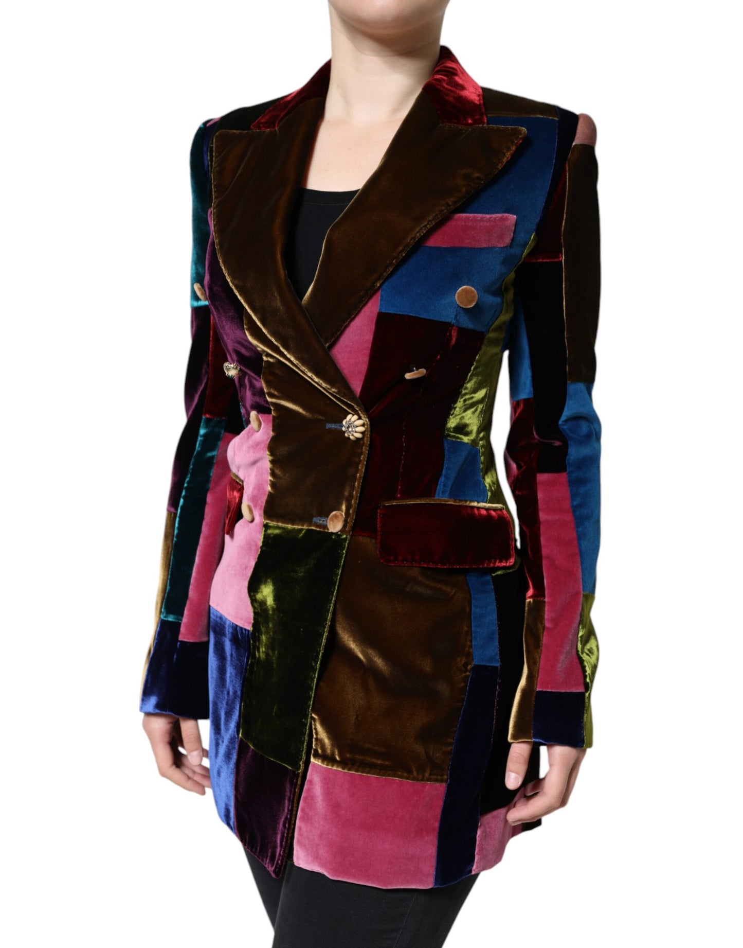 Dolce & Gabbana Multicolor Double Breasted Patchwork Blazer Jacket Dolce & Gabbana