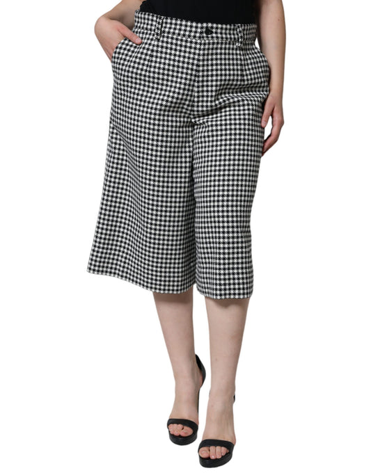 Dolce & Gabbana Black White Houndstooth Cropped Wide Leg Pants Dolce & Gabbana