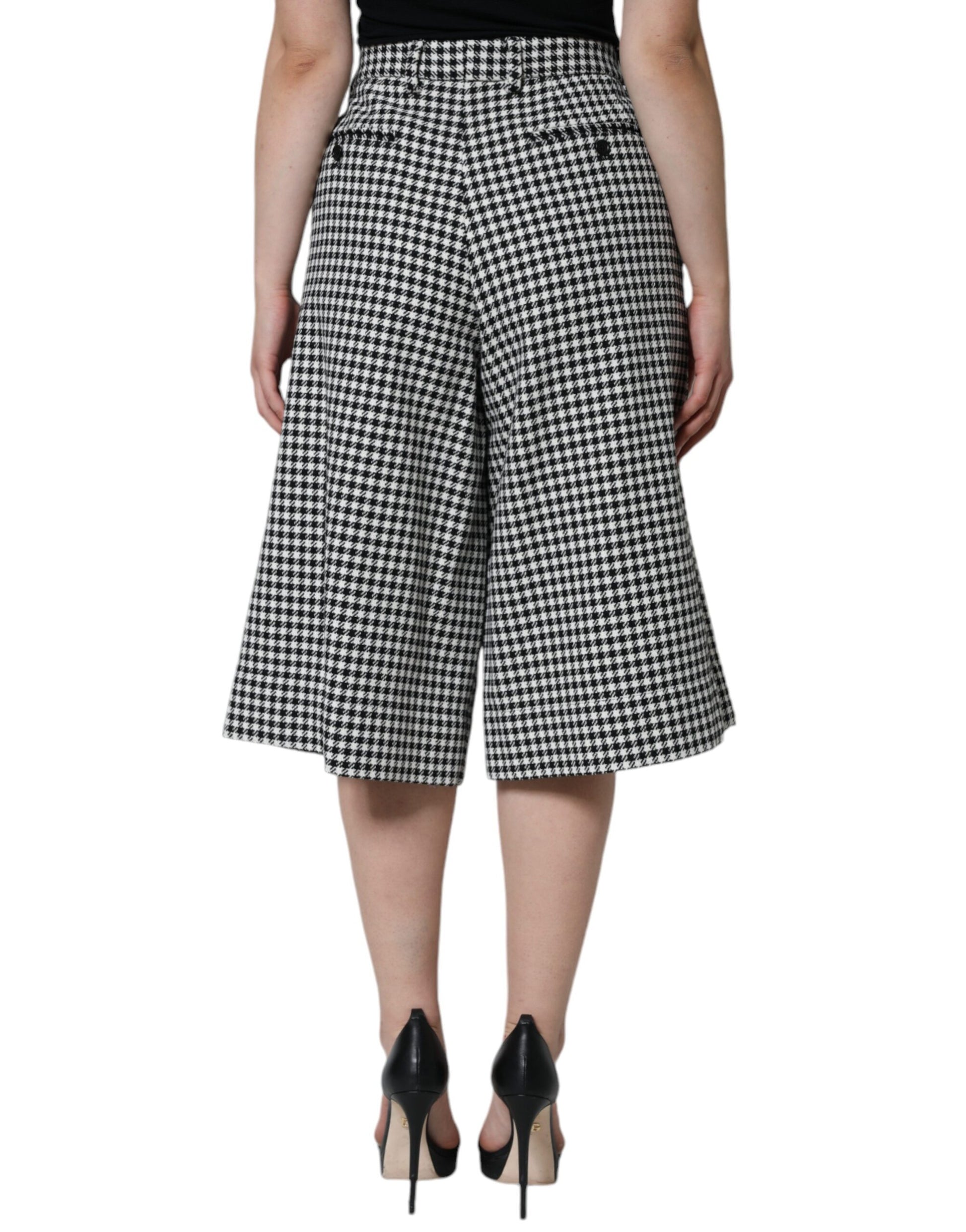 Dolce & Gabbana Black White Houndstooth Cropped Wide Leg Pants Dolce & Gabbana