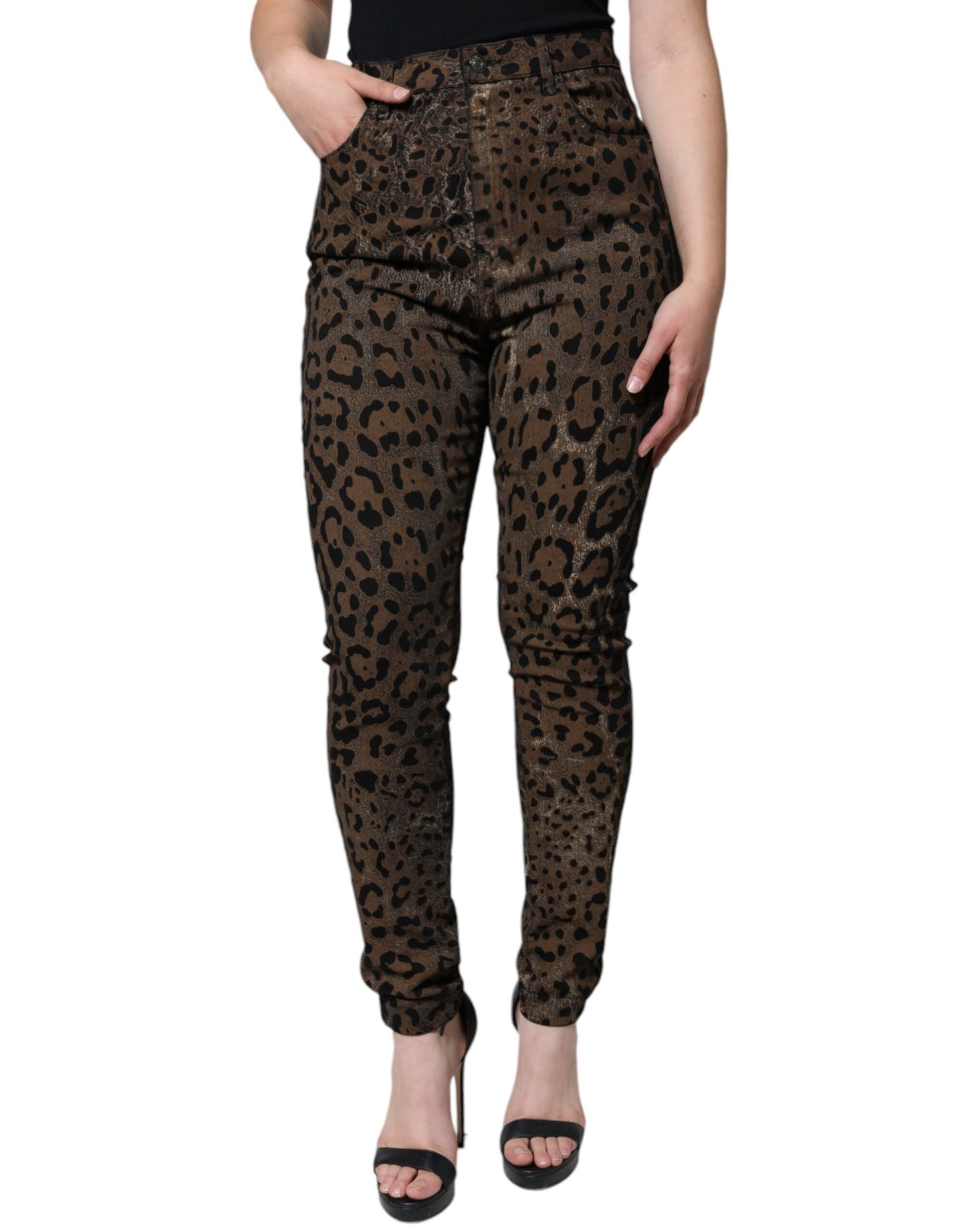 Dolce & Gabbana Brown Leopard Cotton Skinny Denim Jeans Dolce & Gabbana