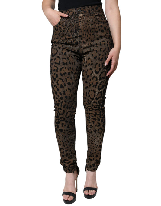 Dolce & Gabbana Brown Leopard Cotton Skinny Denim Jeans Dolce & Gabbana