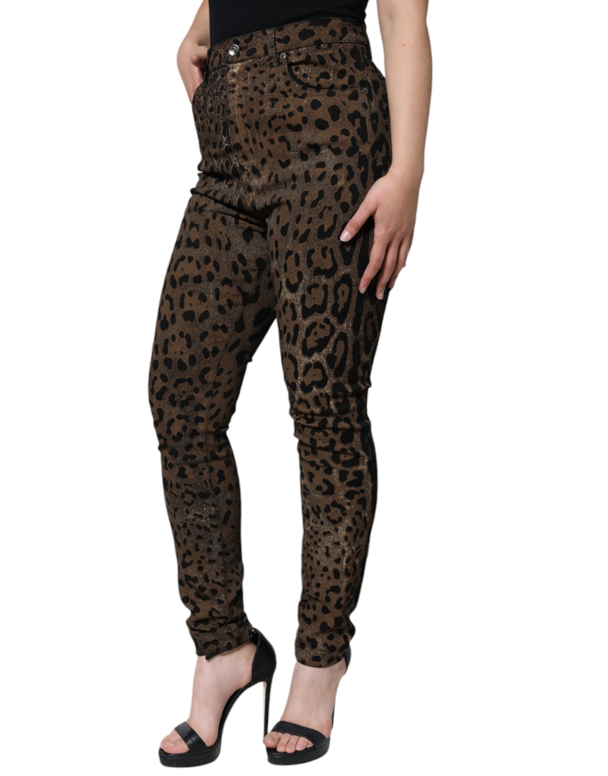 Dolce & Gabbana Brown Leopard Cotton Skinny Denim Jeans Dolce & Gabbana