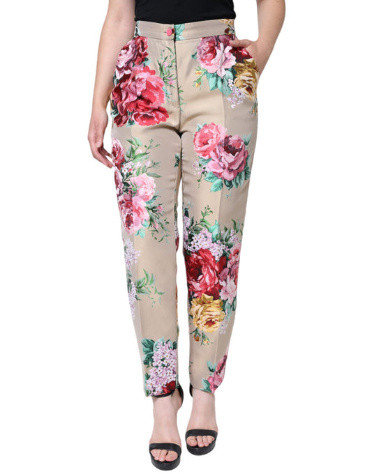 Dolce & Gabbana Beige Floral Jacquard High Waist Tapered Pants Dolce & Gabbana