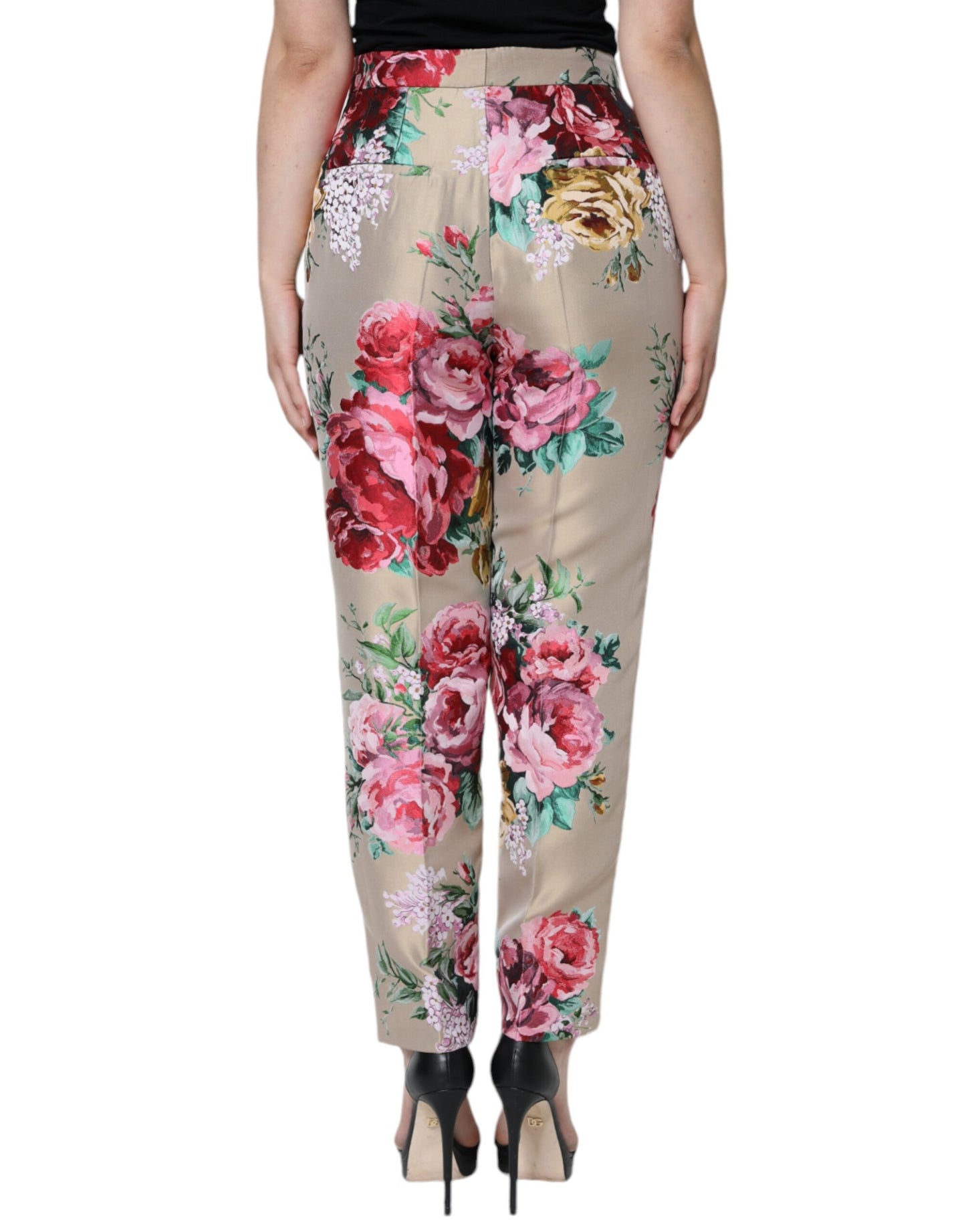 Dolce & Gabbana Beige Floral Jacquard High Waist Tapered Pants Dolce & Gabbana