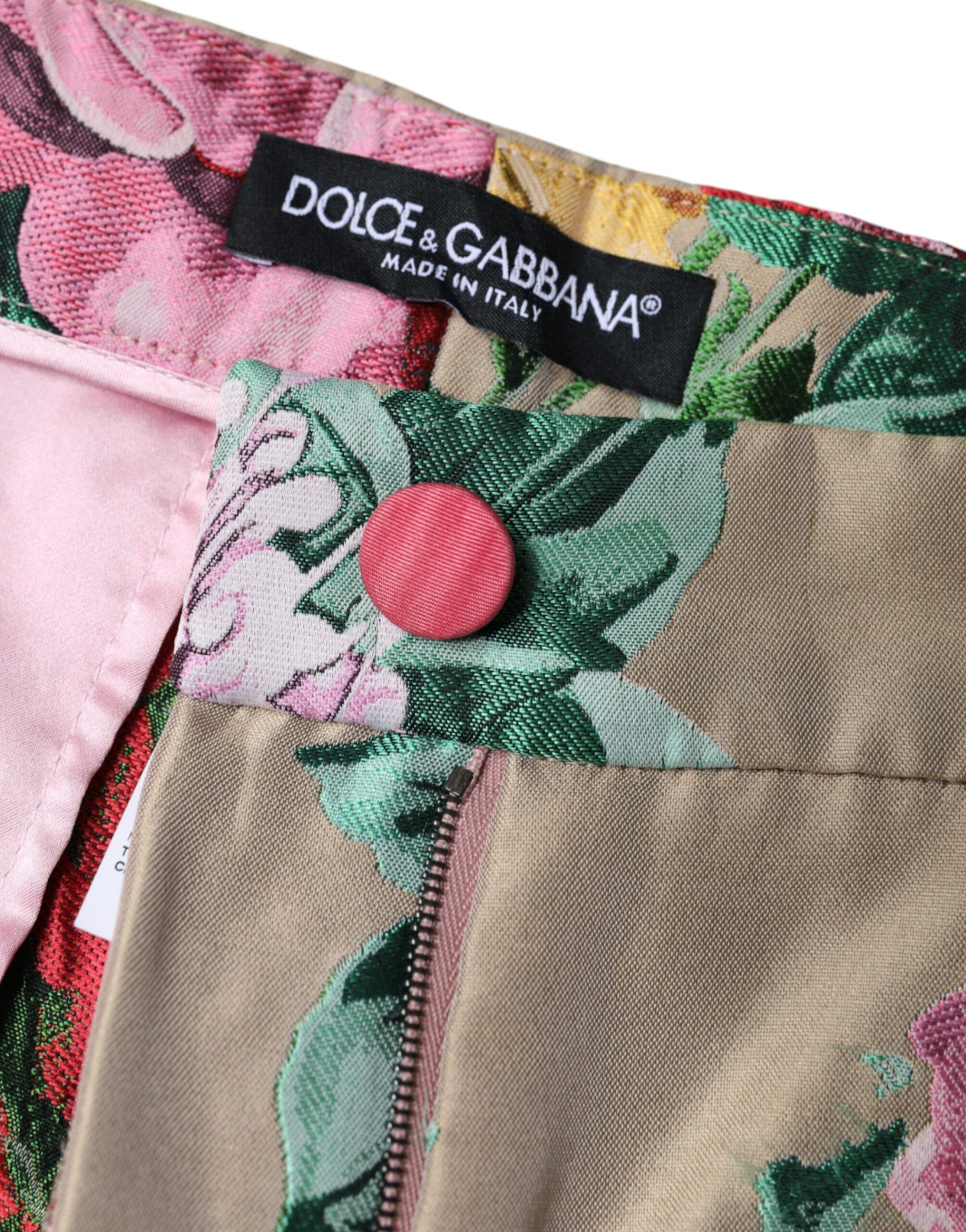 Dolce & Gabbana Beige Floral Jacquard High Waist Tapered Pants Dolce & Gabbana