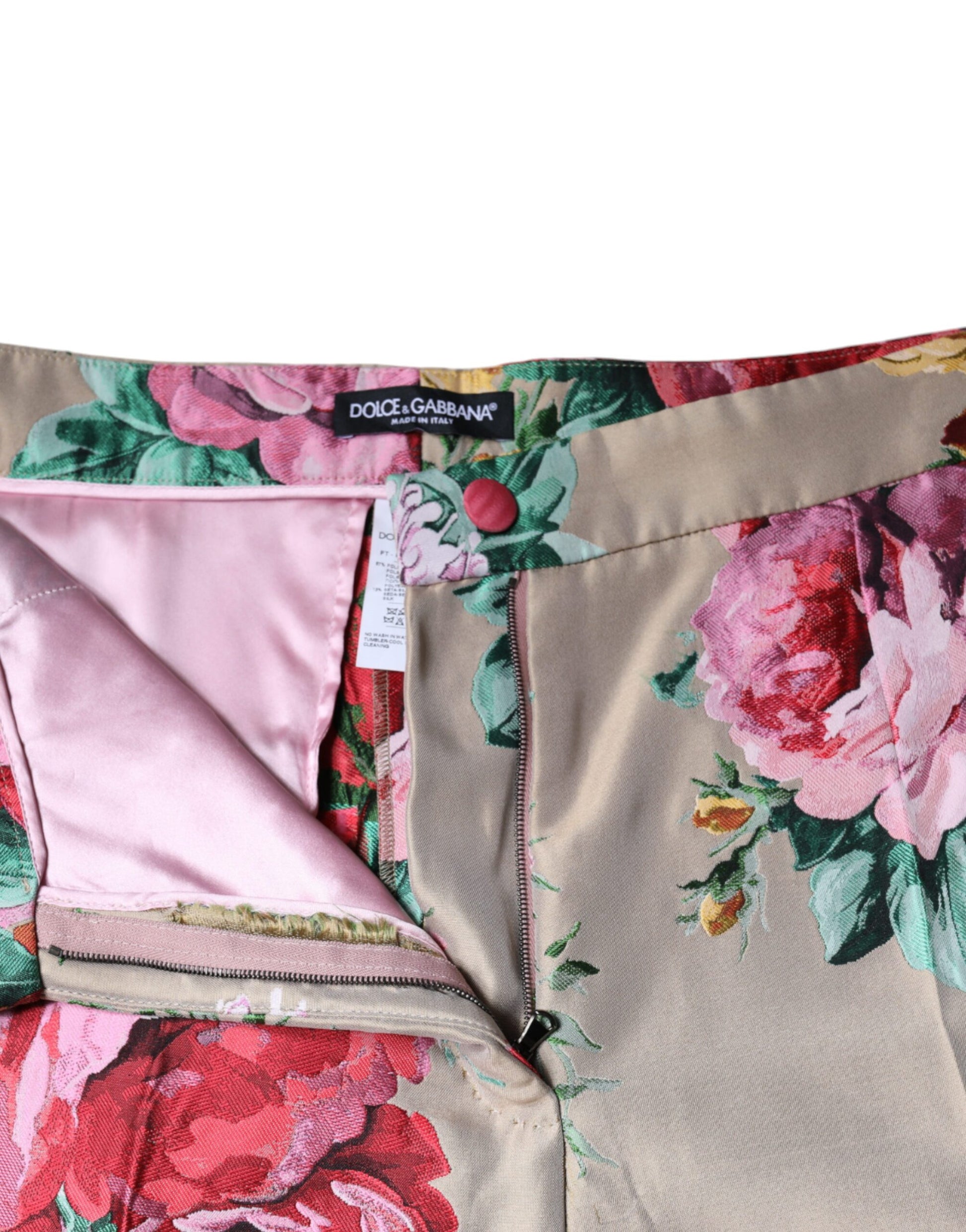 Dolce & Gabbana Beige Floral Jacquard High Waist Tapered Pants Dolce & Gabbana