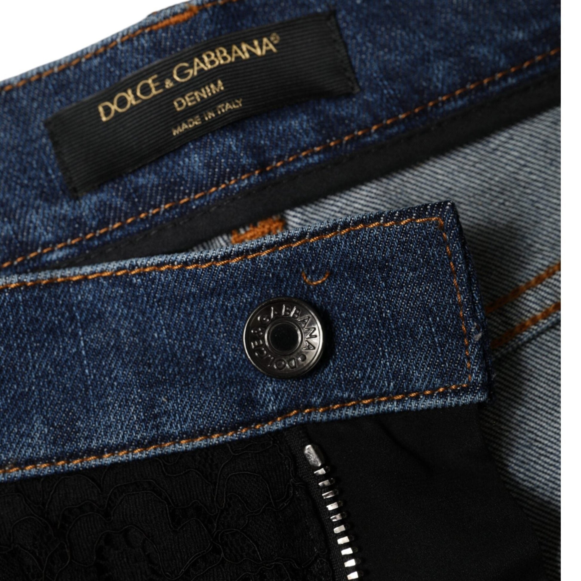Dolce & Gabbana Black Floral Lace Front Skinny Denim Jeans Dolce & Gabbana