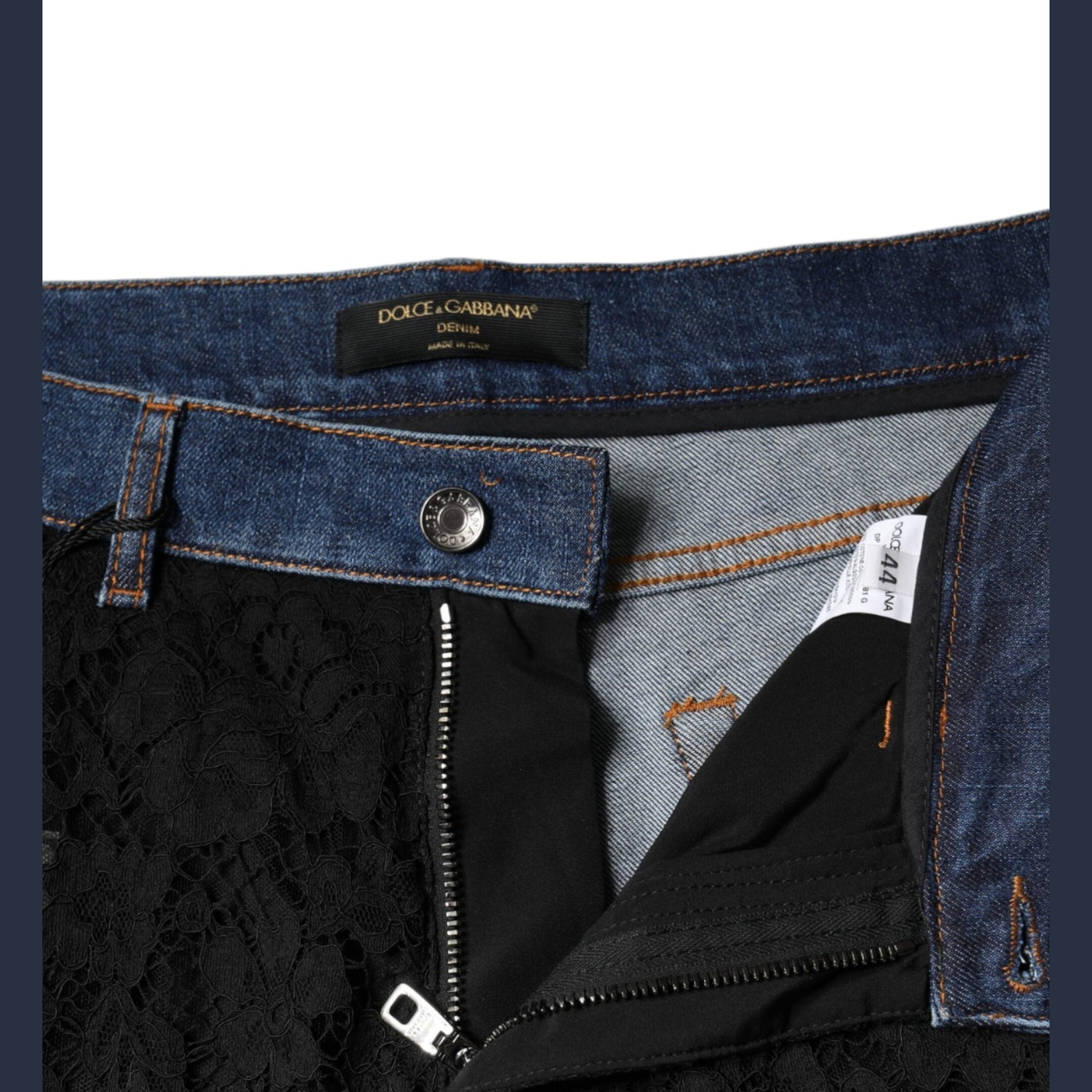 Dolce & Gabbana Black Floral Lace Front Skinny Denim Jeans Dolce & Gabbana
