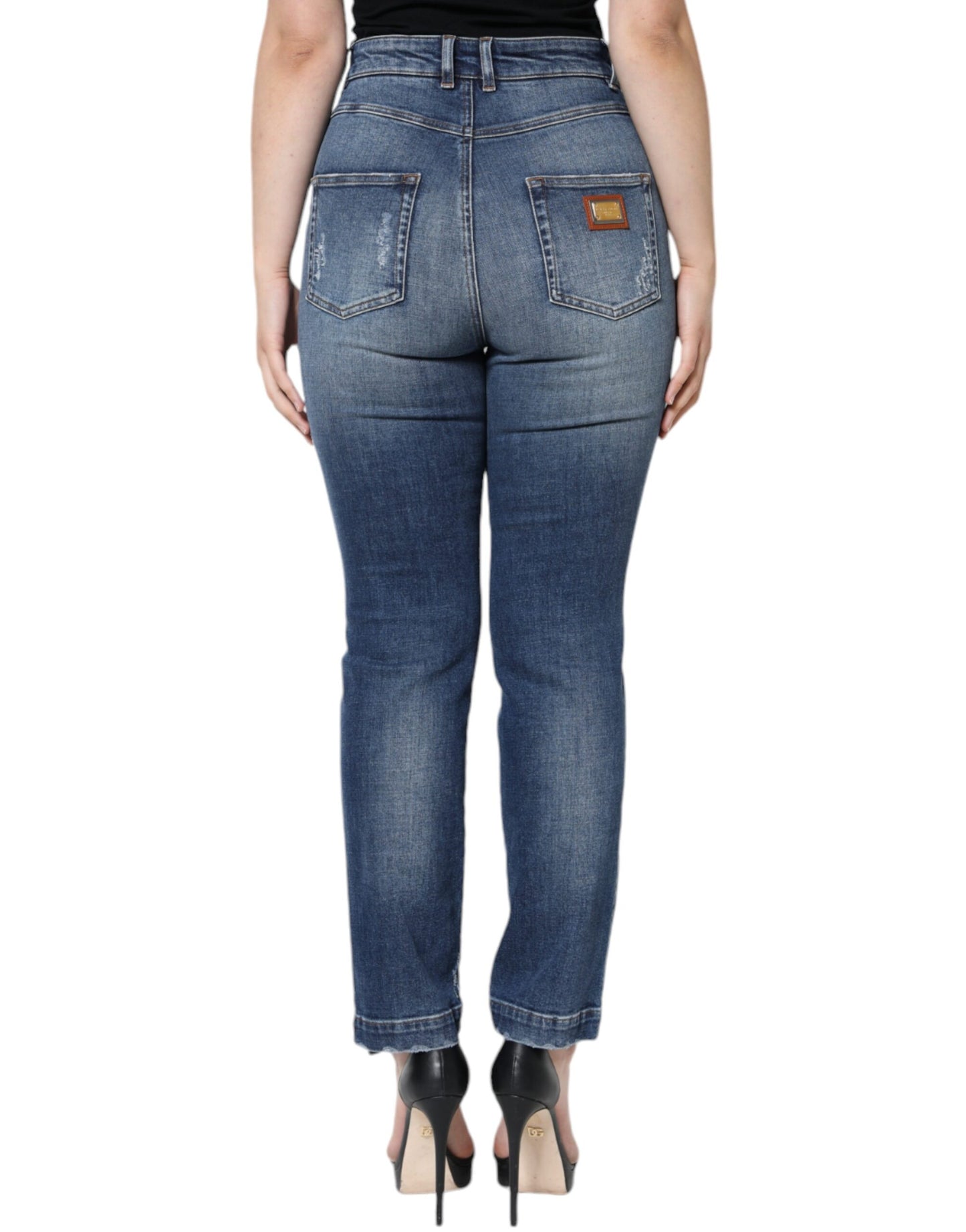 Dolce & Gabbana Dark Blue Cotton Tattered Skinny Denim Jeans Dolce & Gabbana