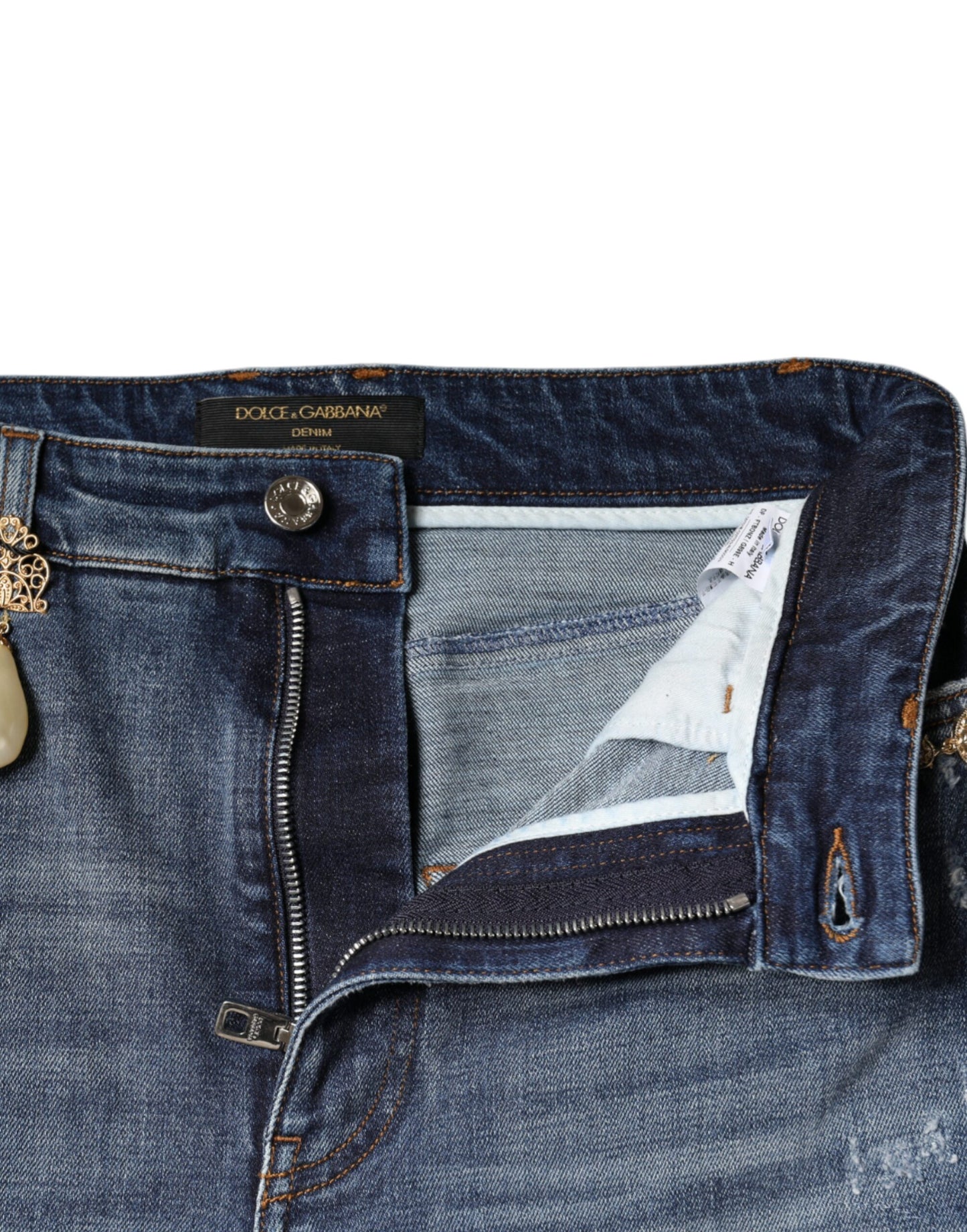 Dolce & Gabbana Dark Blue Cotton Tattered Skinny Denim Jeans Dolce & Gabbana