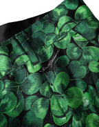 Dolce & Gabbana Green Clover Silk Satin High Waist Tapered Pants - Eljoys Fashion 
