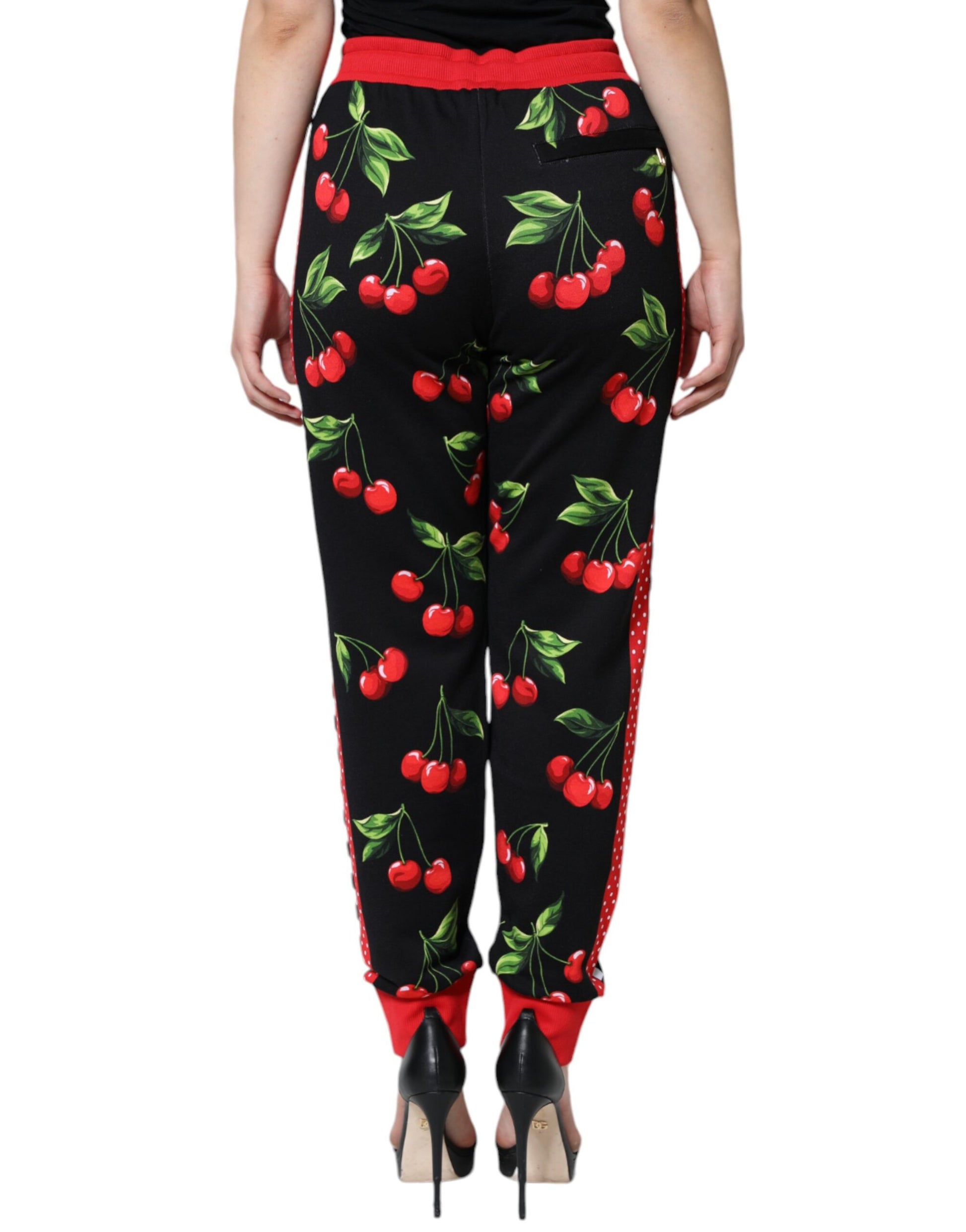 Dolce & Gabbana Black Red Cherry Mid Waist Jogger Pants Dolce & Gabbana