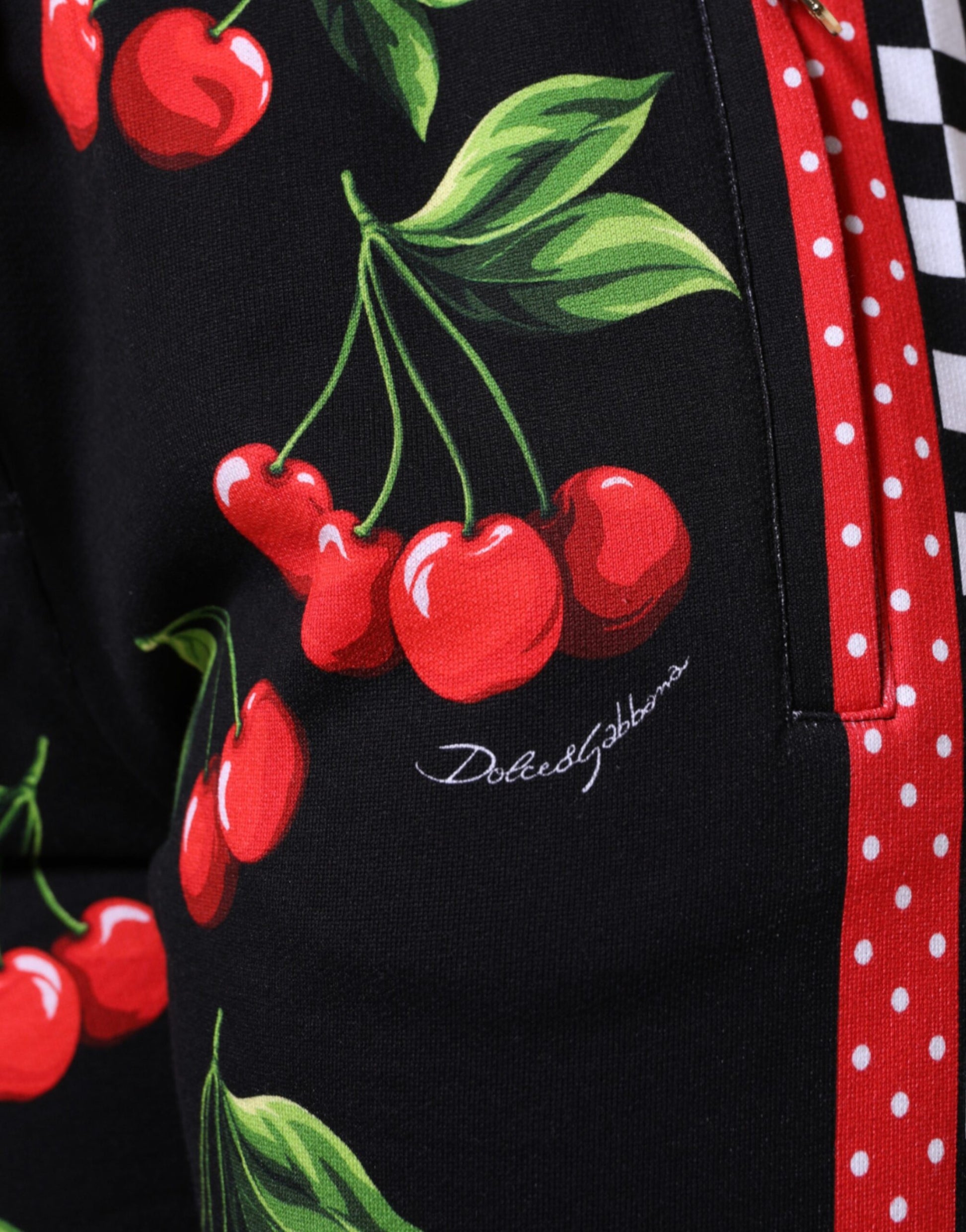 Dolce & Gabbana Black Red Cherry Mid Waist Jogger Pants Dolce & Gabbana