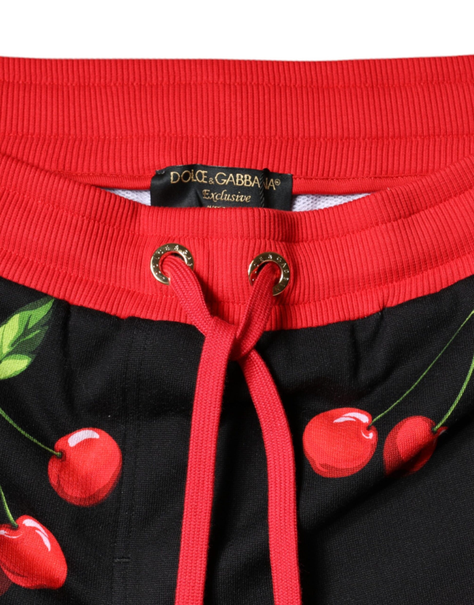 Dolce & Gabbana Black Red Cherry Mid Waist Jogger Pants Dolce & Gabbana