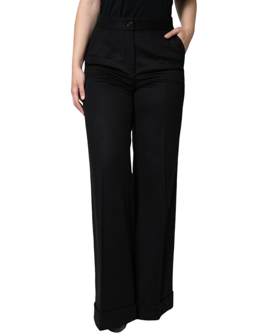 Dolce & Gabbana Black Cashmere Mid Waist Women Boot Cut Pants Dolce & Gabbana